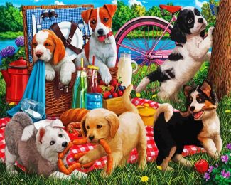 Dogs Picnic diamond painting