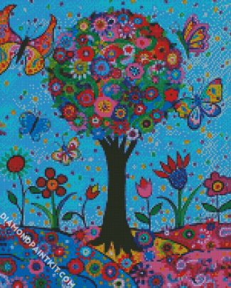 Floral Tree And Butterflies diamond painting