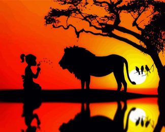 Girl And Lion Silhouette diamond painting