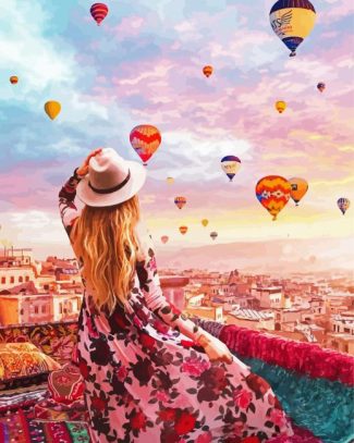 Lady Enjoying The Hot Air Balloons In Cappadocia diamond painting