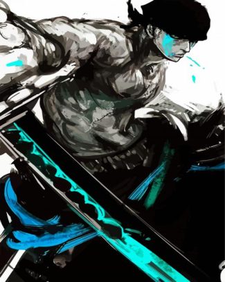 Monochrome Roronoa Zoro diamond painting