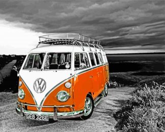 Monochrome Orange Campervan diamond painting