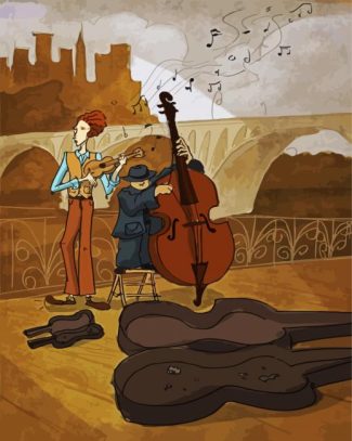 Musician Playing Cello And Ukulele diamond painting