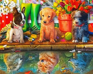 Puppies Water Reflection diamond painting