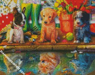 Puppies Water Reflection diamond painting