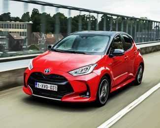 Red Toyota Yaris diamond painting