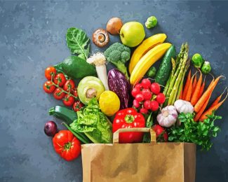 Shopping Bag Full Of Fresh Vegetables And Fruits diamond painting