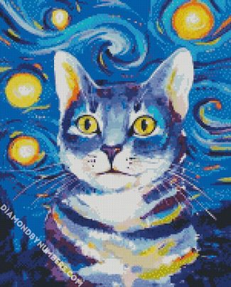 Starry Night Cat diamond painting