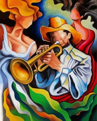 Trumpet Musician With Two Women diamond painting