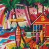 aesthetic beach hut and surfboard diamond painting