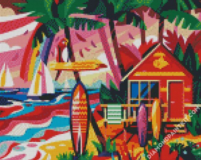 aesthetic beach hut and surfboard diamond painting