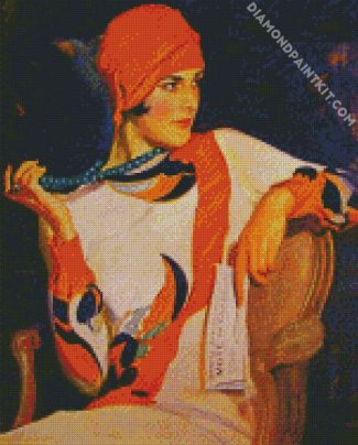 Deco Lady Wearing Orange diamond painting