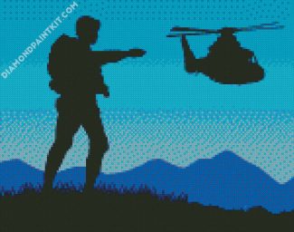 Military Soldier With Helicopter Silhouette diamond painting