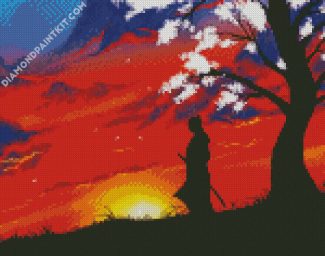 Samurai Silhouette Sunset diamond painting