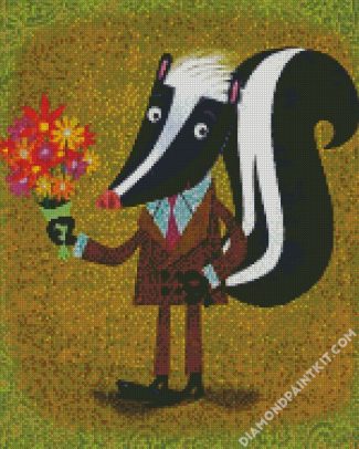 Skunk Holding Flowers diamond painting