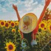 Woman Enjoying Sunflowers diamond painting