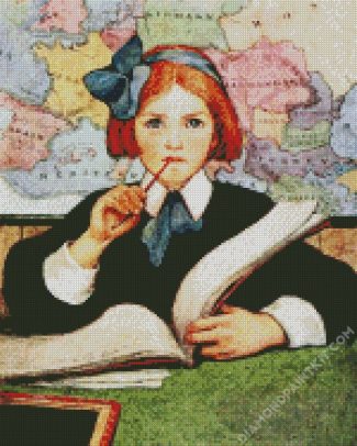 Little Girl Studying diamond painting