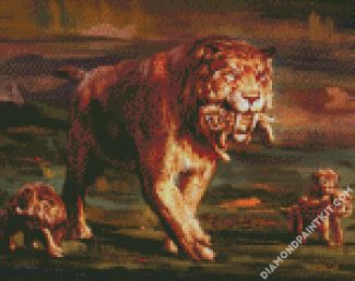 Sabertooth Tiger And Cubs diamond painting