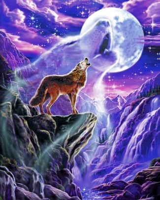 Waterfall And Wolf diamond painting