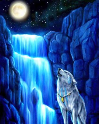 Wolf With Waterfall diamond painting