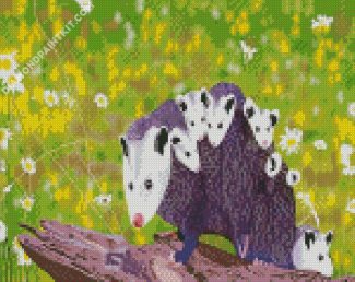 Opossum family diamond painting