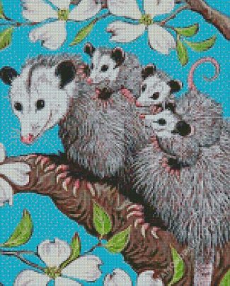 Opossum Family Art diamond painting