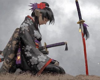 Asian Girl And Katana Sword Diamond