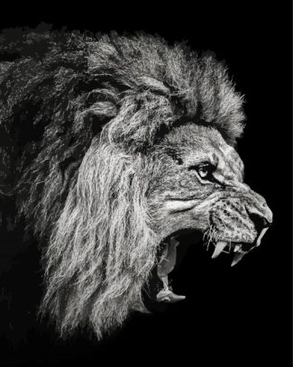 Black And White Roaring Lion diamond painting