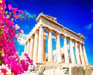 Bloossoms Pathenon Greec diamond painting