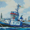 Blue Tugboat Ship diamond painting