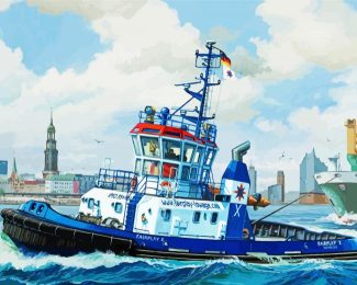 Blue Tugboat Ship diamond painting