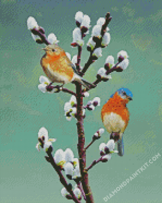 Bluebirds On Pussy Willow diamond painting