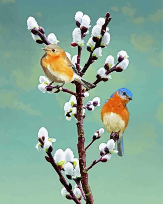 Bluebirds On Pussy Willow diamond painting