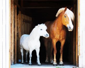 Brown And White Ponies diamond painting