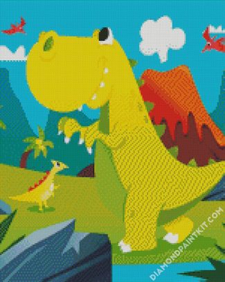 Cartoon Dinosaur Mother And Baby Diamond painting