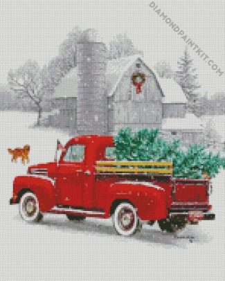 Christmas Red Truck diamond painting