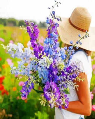 Girl And Larkspur Bouquet diamond painting