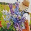 Girl And Larkspur Bouquet diamond painting