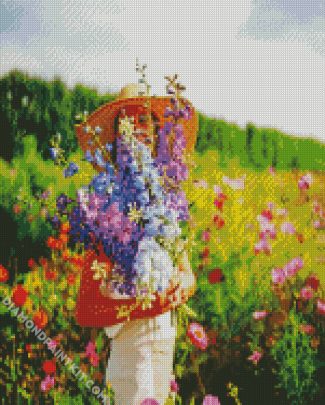 Girl Holding Larkspur Flowers diamond painting