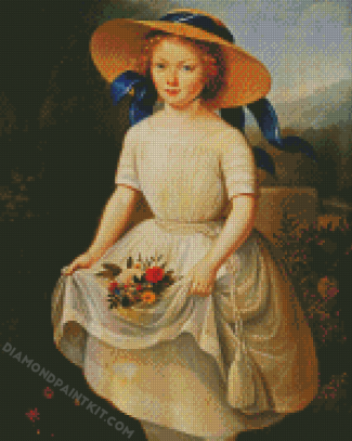 Girl In Hat With Blue Ribbon diamond painting