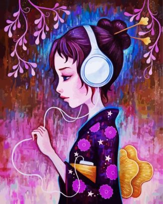 Girl Wearing Headphones diamond painting