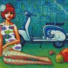 Girl With Lambretta Scooter diamond painting