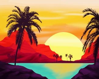 Illustration Oasis Desert diamond painting