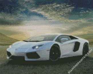 Luxury White Lamborghin diamond painting