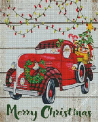 merry christmas red truck diamond painting