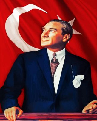 Mustafa Kemal Ataturk And Flag Of Turkey diamond painting