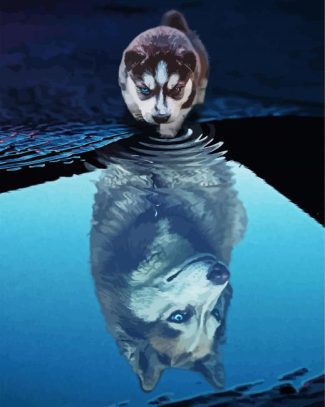 Puppy Wolf Reflection diamond painting