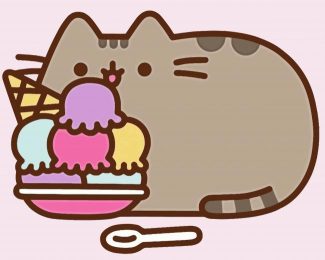 Pusheen Cat Eating Ice Cream diamond painting