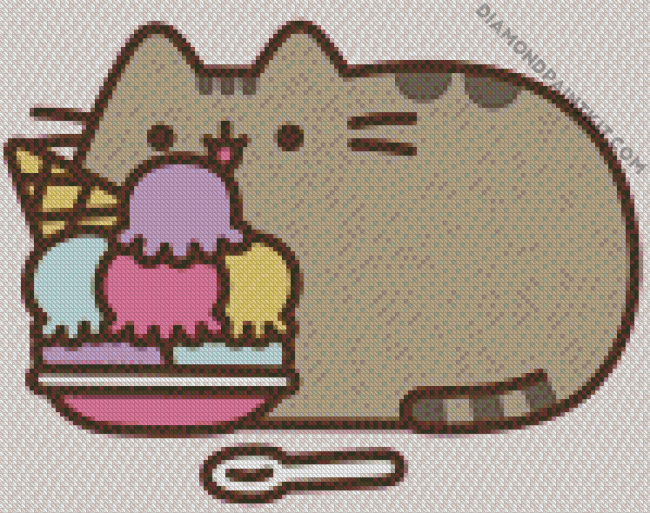 Pusheen Cat Eating Ice Cream diamond painting