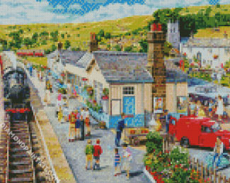 Retro Train Station diamond painting